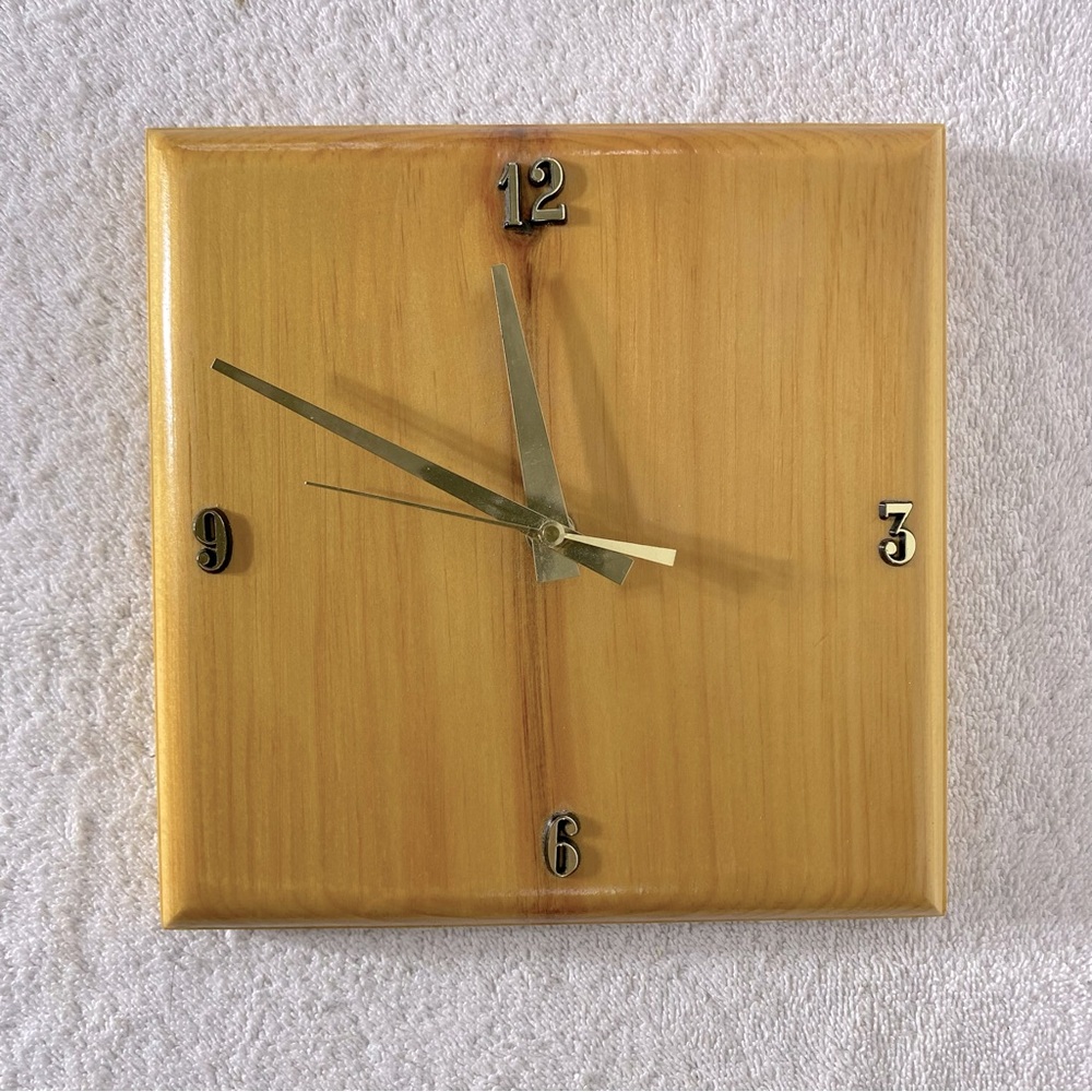 SOLD-Vintage Square Blonde Wood Minimalist Clock